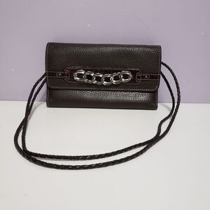 Brighton Brown Leather Hand Purse Braided Strap 7"×4"